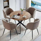 Ensemble table et chaises rondes Howtai avec accoudoirs en sherpa moelleux, gain de place