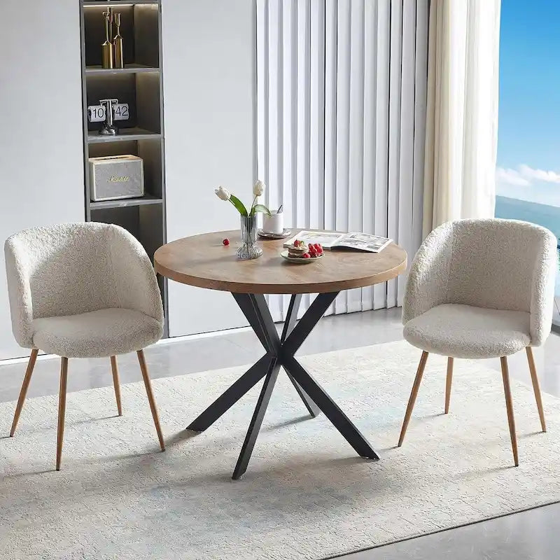 Ensemble table et chaises rondes Howtai avec accoudoirs en sherpa moelleux, gain de place