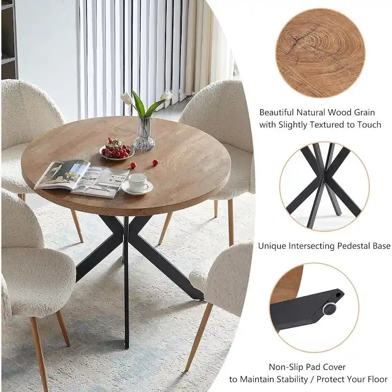 Ensemble table et chaises rondes Howtai avec accoudoirs en sherpa moelleux, gain de place