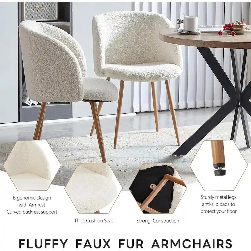 Ensemble table et chaises rondes Howtai avec accoudoirs en sherpa moelleux, gain de place