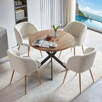 Ensemble table et chaises rondes Howtai avec accoudoirs en sherpa moelleux, gain de place