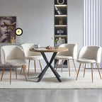 Ensemble table et chaises rondes Howtai avec accoudoirs en sherpa moelleux, gain de place
