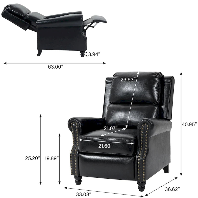 Fauteuil inclinable moderne à assise rembourrée et revêtement en cuir PU