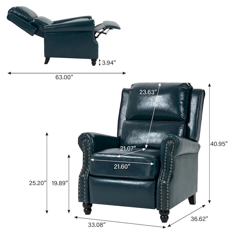 Fauteuil inclinable moderne à assise rembourrée et revêtement en cuir PU