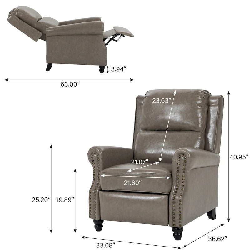 Fauteuil inclinable moderne à assise rembourrée et revêtement en cuir PU