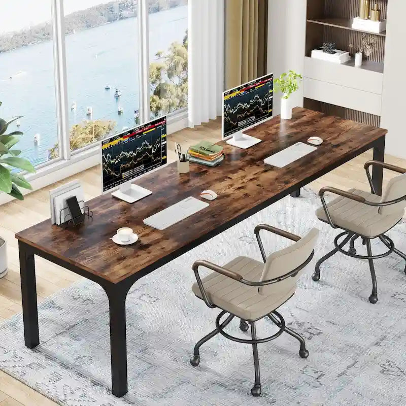 Bureau double extra long de 200 cm (78,74 pouces) pour 2 personnes, idéal pour le bureau à domicile