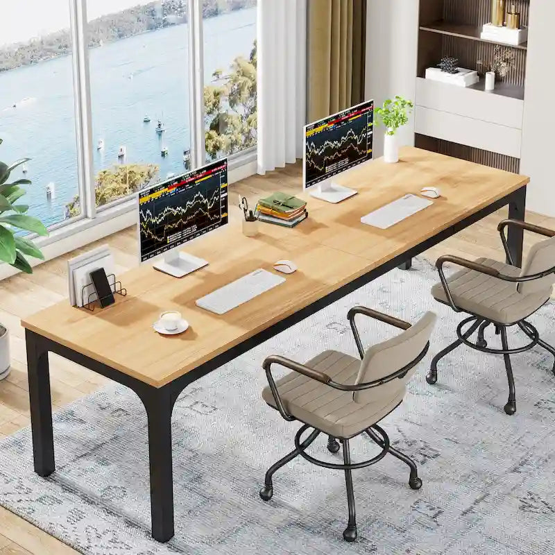 Bureau double extra long de 200 cm (78,74 pouces) pour 2 personnes, idéal pour le bureau à domicile