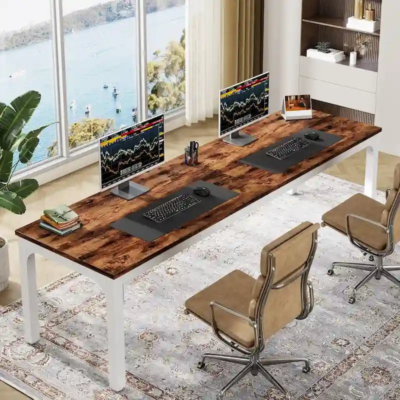 Bureau double extra long de 200 cm (78,74 pouces) pour 2 personnes, idéal pour le bureau à domicile