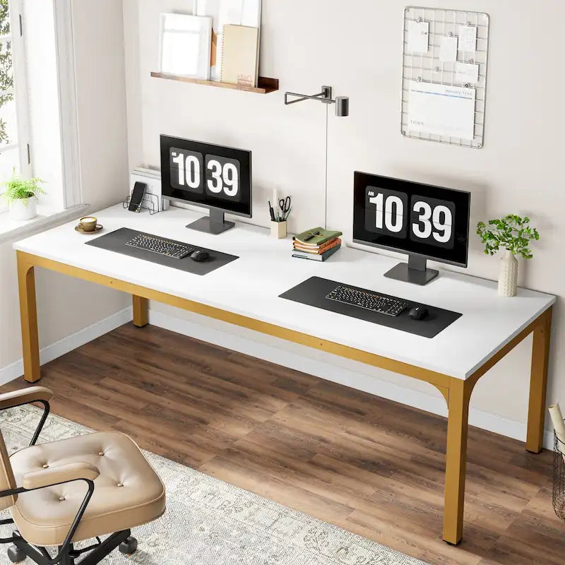 Bureau double extra long de 200 cm (78,74 pouces) pour 2 personnes, idéal pour le bureau à domicile