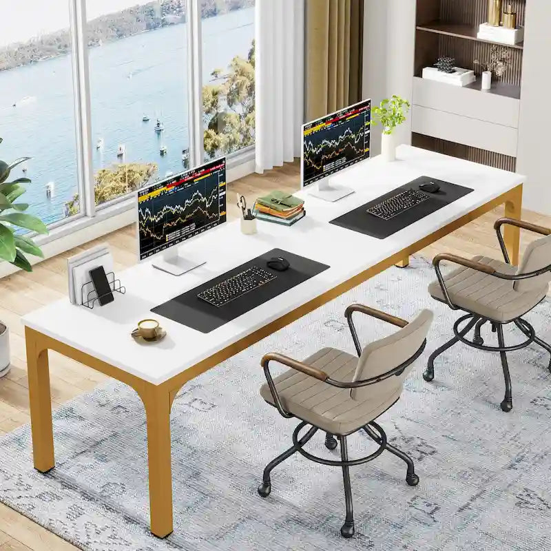 Bureau double extra long de 200 cm (78,74 pouces) pour 2 personnes, idéal pour le bureau à domicile