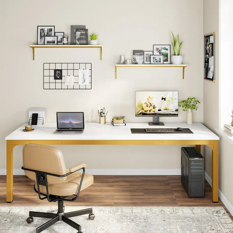 Bureau double extra long de 200 cm (78,74 pouces) pour 2 personnes, idéal pour le bureau à domicile