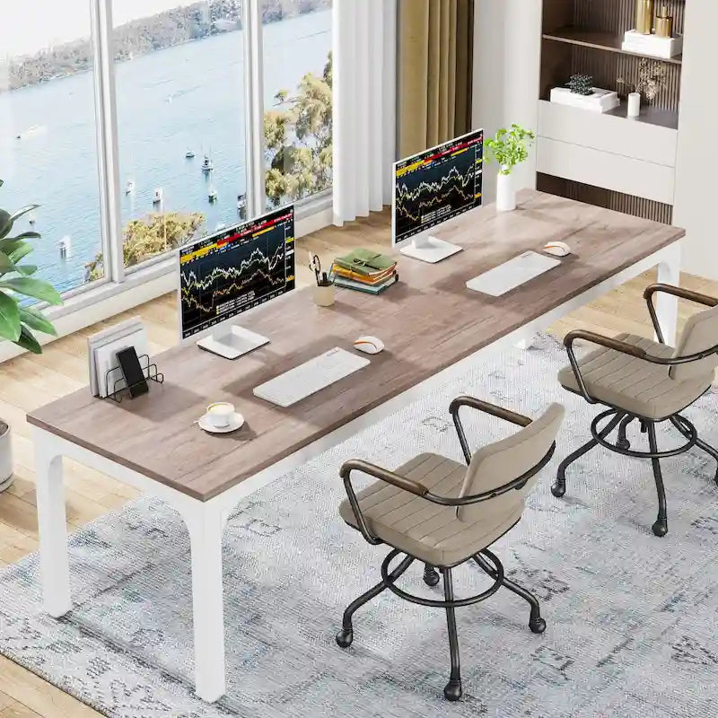 Bureau double extra long de 200 cm (78,74 pouces) pour 2 personnes, idéal pour le bureau à domicile