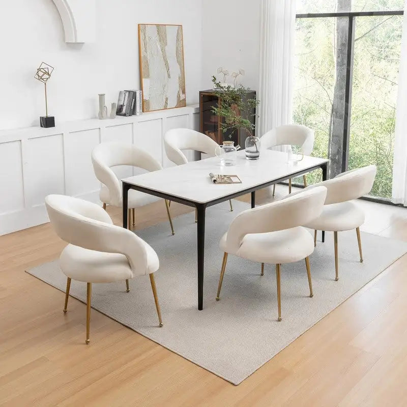 Ensemble de 6 chaises de salle à manger SEYNAR style moderne du milieu du siècle, revêtues de velours et à dossier ouvert