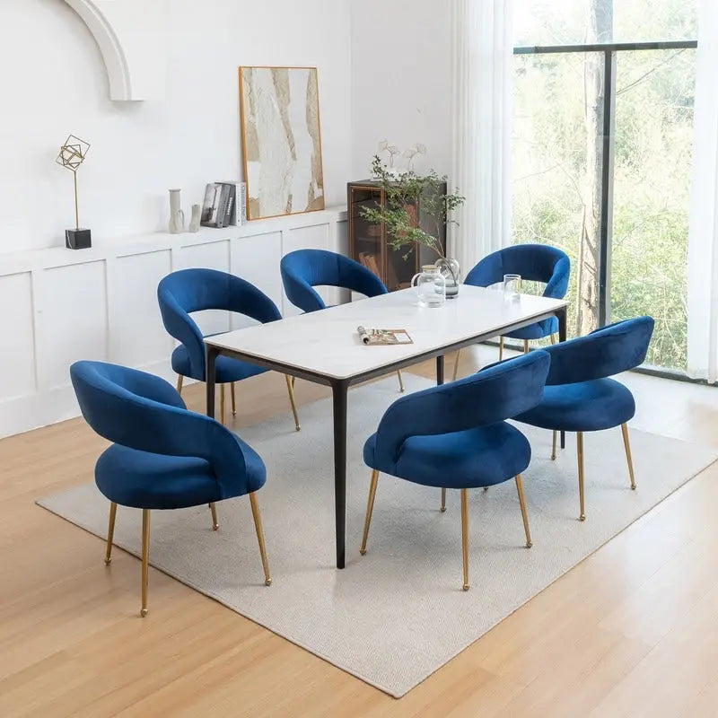 Ensemble de 6 chaises de salle à manger SEYNAR style moderne du milieu du siècle, revêtues de velours et à dossier ouvert