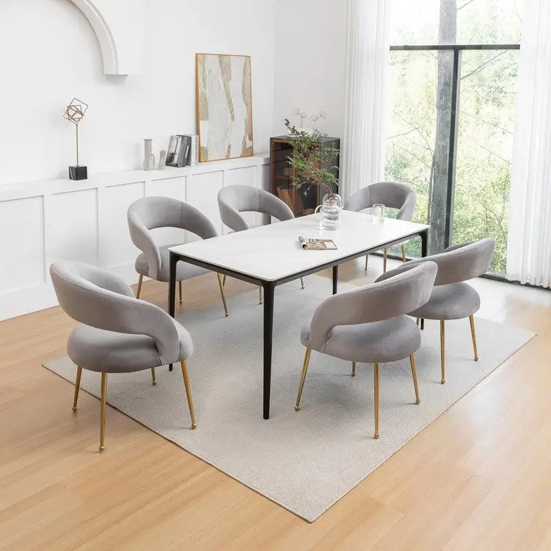 Ensemble de 6 chaises de salle à manger SEYNAR style moderne du milieu du siècle, revêtues de velours et à dossier ouvert