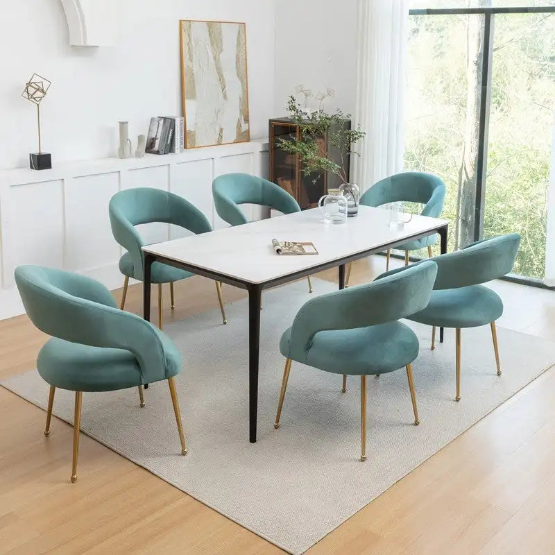 Ensemble de 6 chaises de salle à manger SEYNAR style moderne du milieu du siècle, revêtues de velours et à dossier ouvert