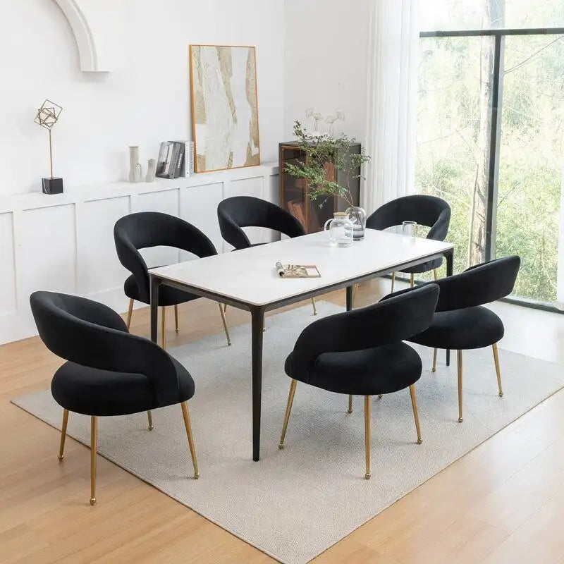 Ensemble de 6 chaises de salle à manger SEYNAR style moderne du milieu du siècle, revêtues de velours et à dossier ouvert