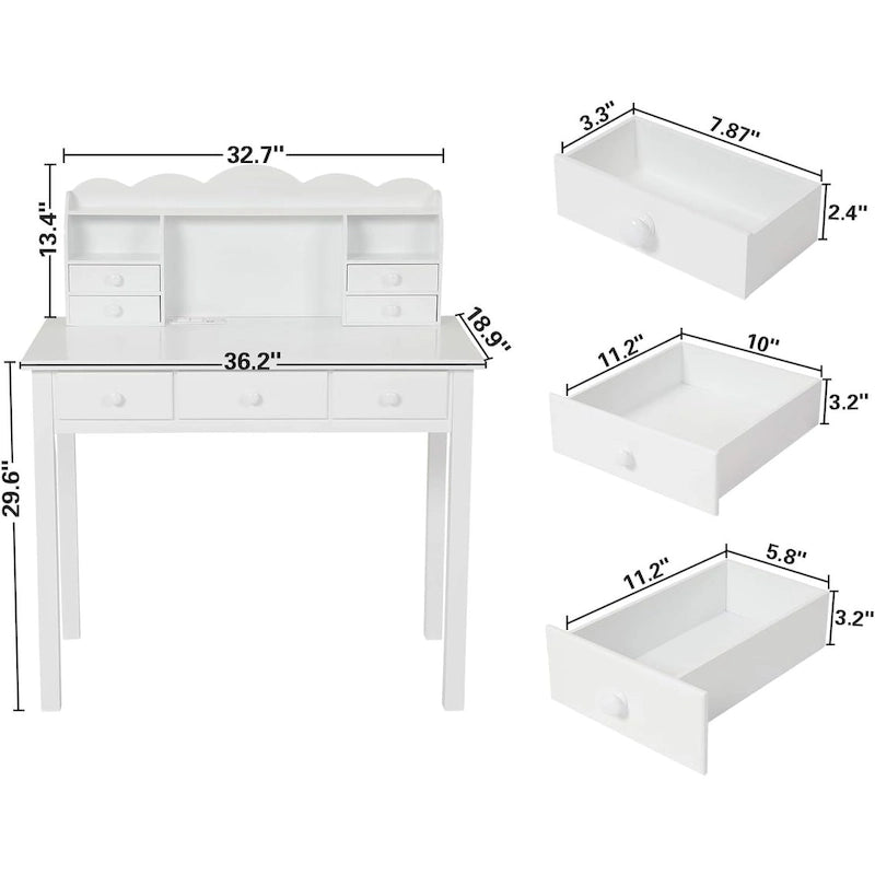 Bureau avec port USB, bureau de bureau à domicile avec 7 tiroirs