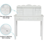 Bureau avec port USB, bureau de bureau à domicile avec 7 tiroirs