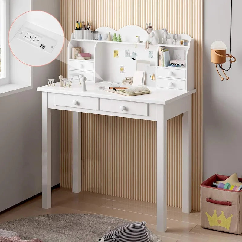 Bureau avec port USB, bureau de bureau à domicile avec 7 tiroirs