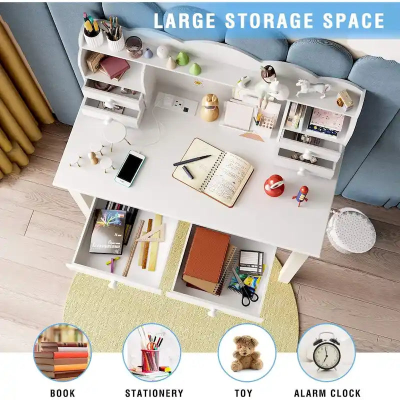 Bureau avec port USB, bureau de bureau à domicile avec 7 tiroirs