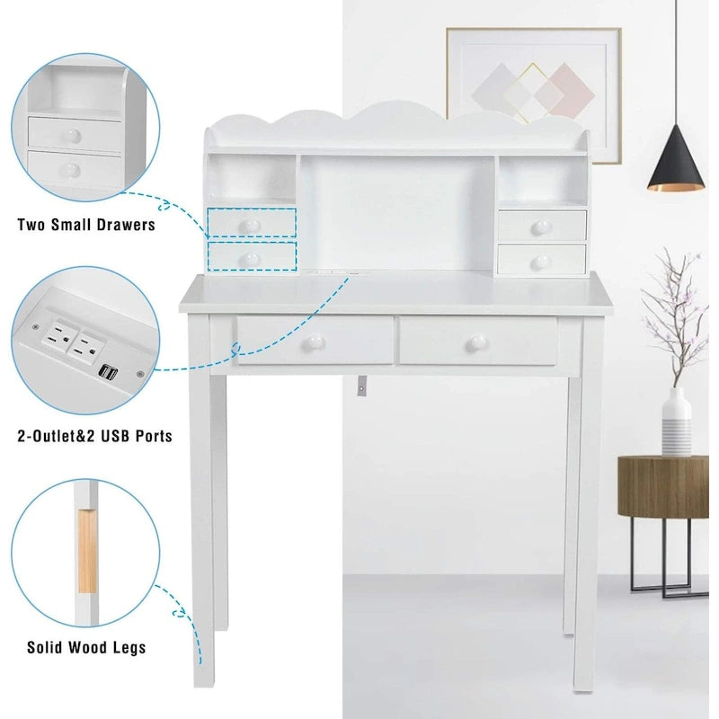 Bureau avec port USB, bureau de bureau à domicile avec 7 tiroirs