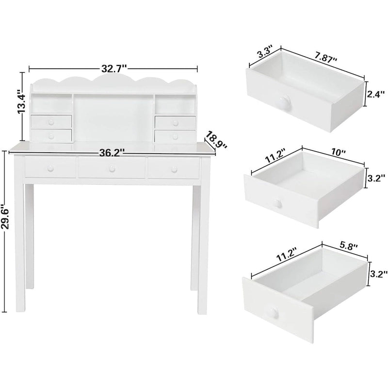 Bureau avec port USB, bureau de bureau à domicile avec 7 tiroirs