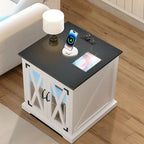 Table d'appoint Moasis avec station de recharge, table d'appoint de style campagnard avec rangement et étagères