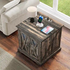 Table d'appoint Moasis avec station de recharge, table d'appoint de style campagnard avec rangement et étagères