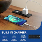Table d'appoint Moasis avec station de recharge, table d'appoint de style campagnard avec rangement et étagères