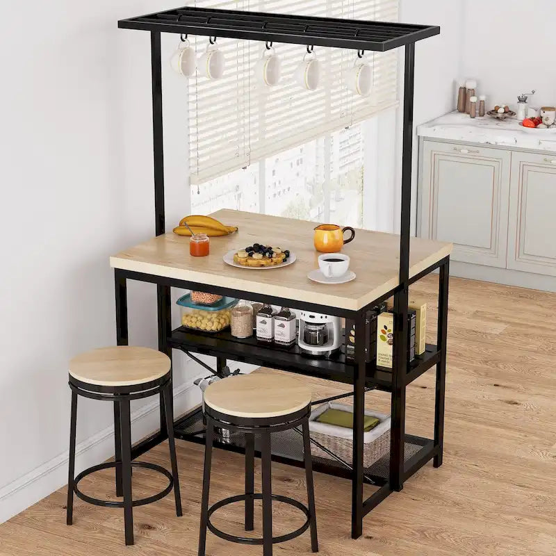 Îlot de cuisine avec table, support pour micro-ondes et étagère de rangement - 42 po (P) x 28 po (L) x 72 po (H)