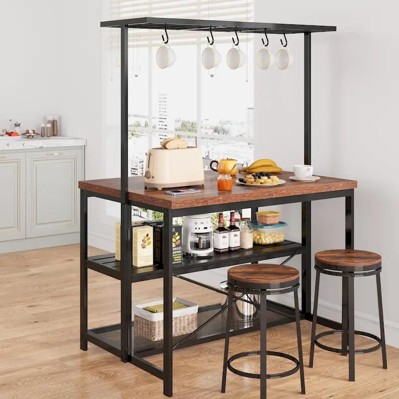Îlot de cuisine avec table, support pour micro-ondes et étagère de rangement - 42 po (P) x 28 po (L) x 72 po (H)