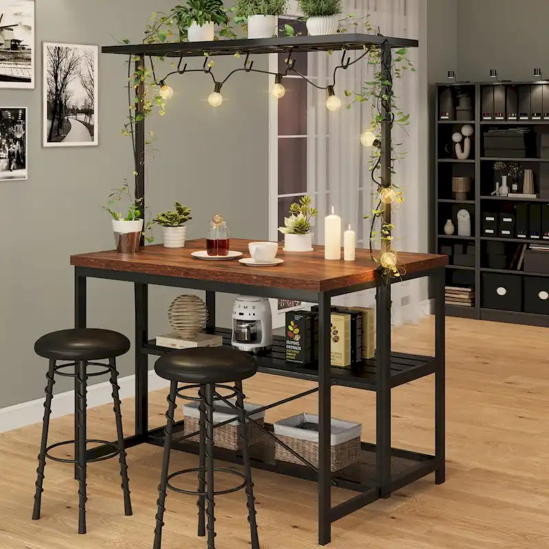 Îlot de cuisine avec table, support pour micro-ondes et étagère de rangement - 42 po (P) x 28 po (L) x 72 po (H)