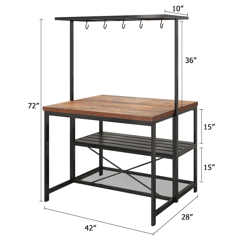 Îlot de cuisine avec table, support pour micro-ondes et étagère de rangement - 42 po (P) x 28 po (L) x 72 po (H)