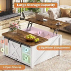 Table basse carrée à plateau relevable avec étagère de rangement type porte de grange