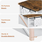 Table basse carrée à plateau relevable avec étagère de rangement type porte de grange
