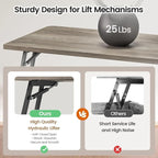 Table basse carrée à plateau relevable avec étagère de rangement type porte de grange