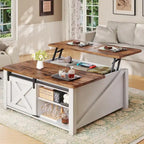 Table basse carrée à plateau relevable avec étagère de rangement type porte de grange