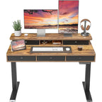 Bureau assis-debout électrique réglable en hauteur FEZIBO avec 5 tiroirs, table avec étagère de rangement