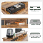 Bureau assis-debout électrique réglable en hauteur FEZIBO avec 5 tiroirs, table avec étagère de rangement
