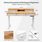 Bureau assis-debout électrique réglable en hauteur FEZIBO avec 5 tiroirs, table avec étagère de rangement