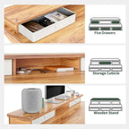 Bureau assis-debout électrique réglable en hauteur FEZIBO avec 5 tiroirs, table avec étagère de rangement