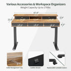 Bureau assis-debout électrique réglable en hauteur FEZIBO avec 5 tiroirs, table avec étagère de rangement