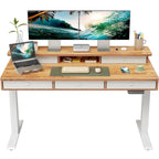 Bureau assis-debout électrique réglable en hauteur FEZIBO avec 5 tiroirs, table avec étagère de rangement