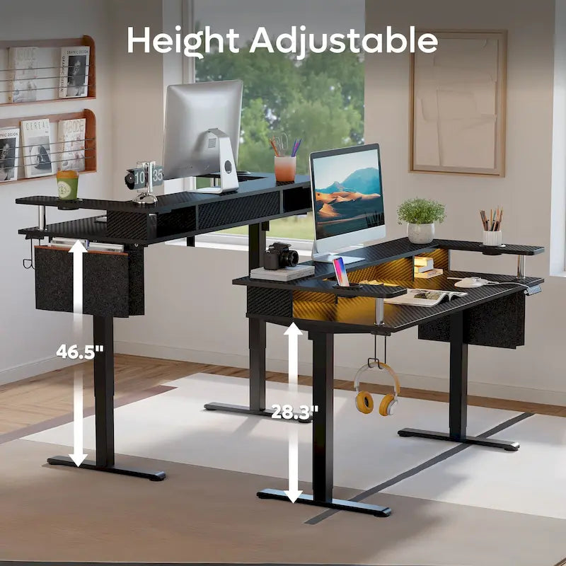 Bureau assis-debout électrique réglable en hauteur avec rangement et support pour écran