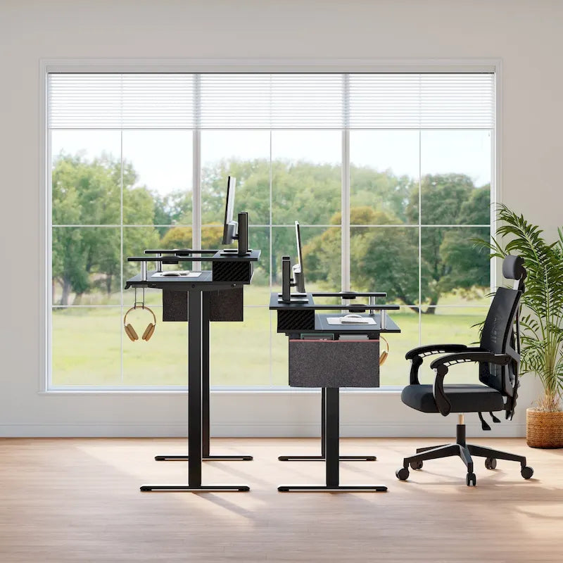 Bureau assis-debout électrique réglable en hauteur avec rangement et support pour écran