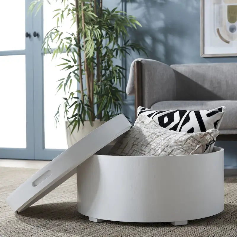 Table basse ronde SAFAVIEH Ioana avec plateau et rangement - 58,4 cm (L) x 58,4 cm (P) x 33 cm (H)