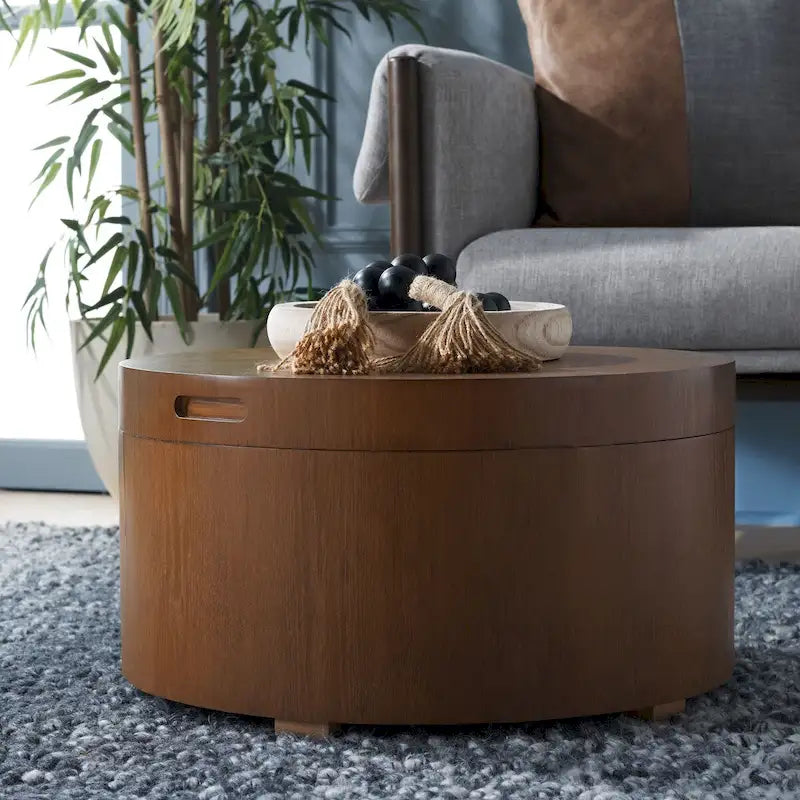 Table basse ronde SAFAVIEH Ioana avec plateau et rangement - 58,4 cm (L) x 58,4 cm (P) x 33 cm (H)