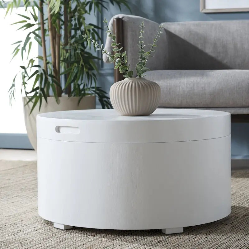 Table basse ronde SAFAVIEH Ioana avec plateau et rangement - 58,4 cm (L) x 58,4 cm (P) x 33 cm (H)