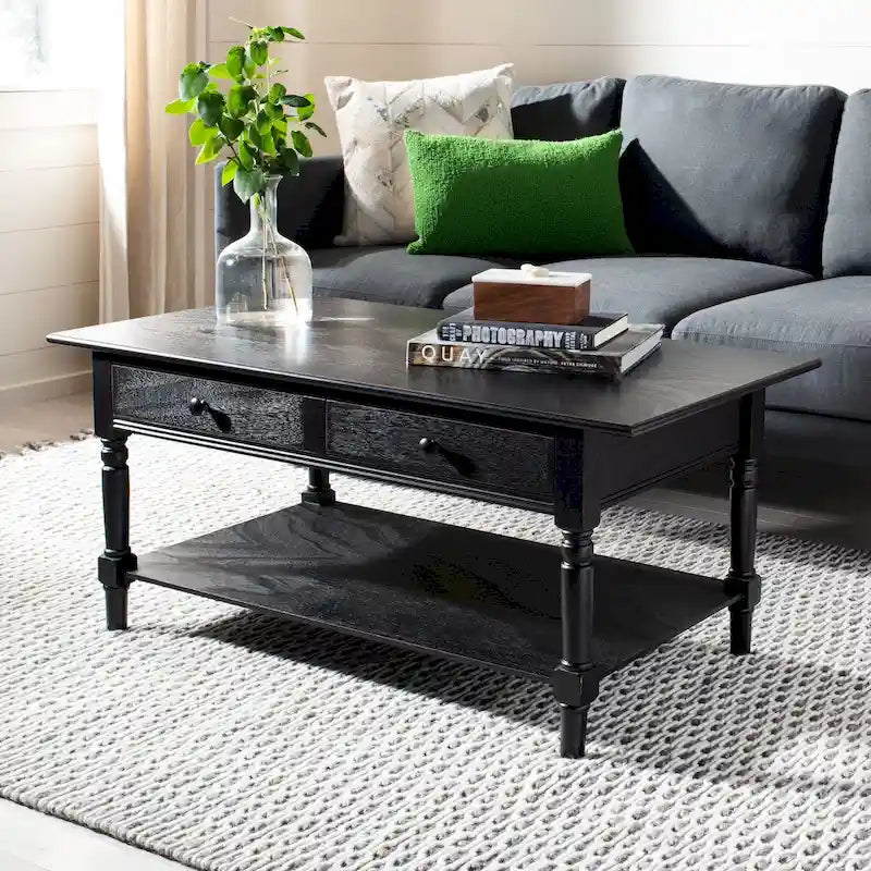 Table basse SAFAVIEH Bama grise à 2 tiroirs - 41,7 cm L x 21,7 cm P x 18,5 cm H - 42 cm L x 22 cm P x 19 cm H